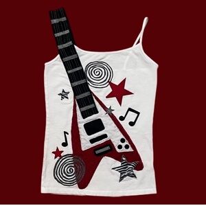 Red Guitar Graphic Spaghetti Strap Top Women’s